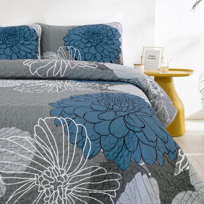 Tagesdecke WONGS BEDDING 220x240 см з квітами: тепла літня ковдра для двоспального ліжка з мікрофібри та 2 наволочками 48x75 см