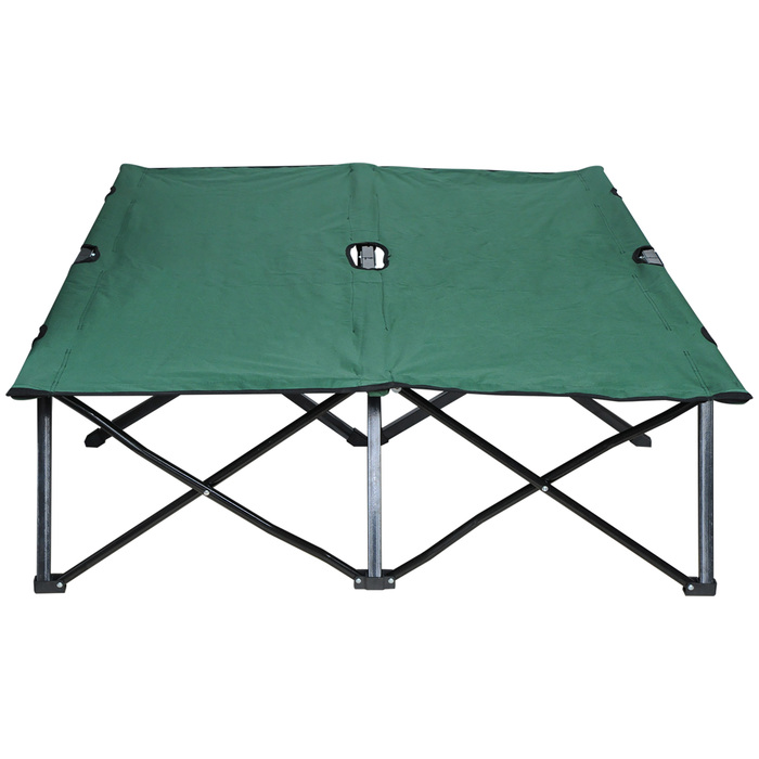 Outsunny Camping Bed for 2 People, Supports up to 136 kg, Folding Bed with Carry Bag, Oxford Green Black, 193 x 125 x 40 cm for Outdoor Adventures
