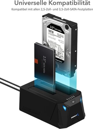 Док-станція Sabrent для 2 HDD/SSD 2.5'/3.5' з USB-C, 5Gbps, підтримка клонування, без інструментів (EC-CH2B)