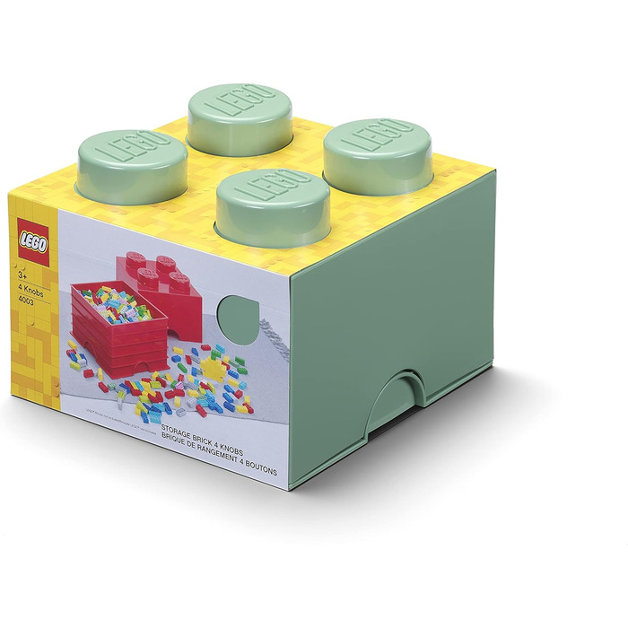 LEGO коробка для зберігання, 4 кнопки, штабельована, 5,7 л, пісочно-зелена