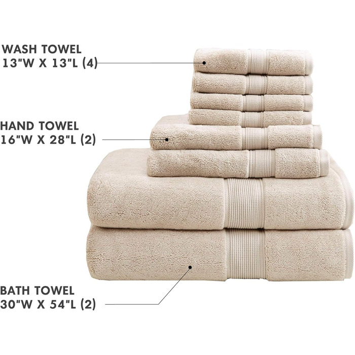 Madison Park GSM 100% Cotton Piece Luxury Absorbent Hotel Bath Towel Set, 800 g/m², 100% Cotton, Blush, Assorted Sizes