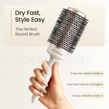 Кругла щітка для укладання волосся AIMIKE NaturaVol, 53 мм з щетиною, для об'єму та гладкості, з 2 затискачами