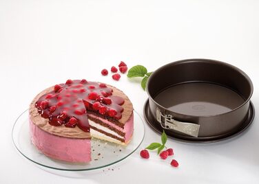 Dr. Oetker Springform Ø 24 cm, cake pan from the Back-Edition series with enamel serving base, round steel cake pan with non-stick coating (color: brown), quantity: 1 piece