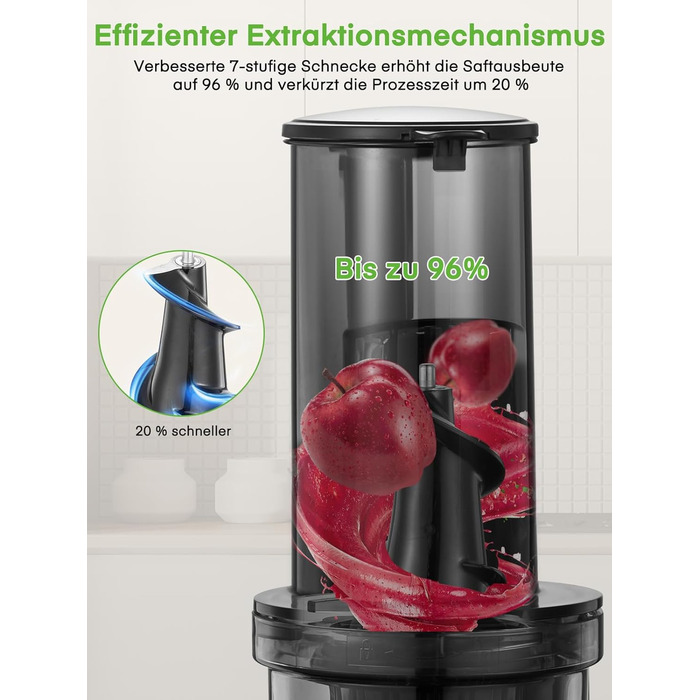 FOHERE Slow Juicer, Vegetable and Fruit Extractor, 119MM Opening, Electric Cold Press with Quiet 200 Watt Motor, Easy to Clean with Double-Layer Filter and Reverse Function