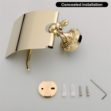 CASEWIND Toilet Paper Holder Gold, Wall Mounted Toilet Paper Holder, Wall WC Paper Bracket with Cover Brass for Drilling