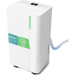 Електричний осушувач повітря EUHOMY 12L/24h - тихий, енергоефективний, з відведенням води, автоматичним розморожуванням, 3 режими, для квартири 25м²/122м³