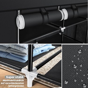 KESSER® Wardrobe Fabric Wardrobe Stable with Clothes Rail & Shelves, Incl. 5x Clothes Hangers, Fabric Folding Wardrobe for Bedroom, Dressing Room Closet with Clothes Rack 150x45x175cm Black