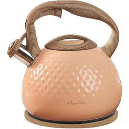 Чайник Harriet Teekessel для плити, 2,5 л, з флейтою, 5-шаровий, з нержавіючої сталі, з термостійкою ручкою, для газових та електричних плит, червоний, глянцевий (персиково-глянцевий)