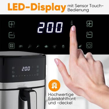 Фритюрниця ProfiCook® Heißluftfritteuse 6.5L з нержавіючої сталі | Airfryer з 8 програмами | Без масла та жиру | 80°C - 200°C | Модель 2025