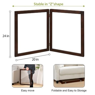 Дерев'яне перегороджувальне ґратка для собак, 4 панелі, широка, 76,2 см, складна, бар'єр для тварин, масивне дерево та сталевий дріт, захисне ґратка для дверей, коридорів, 30'Height-4 Panel (24'Height-2 Panel, Коричневий)