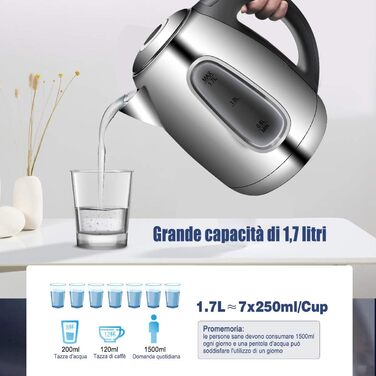 Електрочайник EXTRASTAR з нержавіючої сталі, 1.7 л