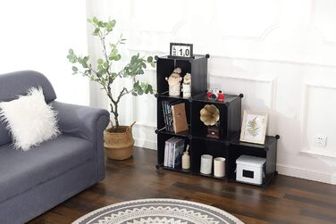 YCOCO Storage Shelf with 6 Cube Shelves, Bookshelf, Bookshelf for Bedroom, Office, Dorm Room, University, Living Room, Black.