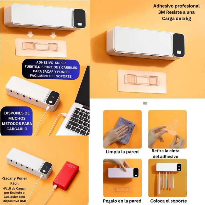 Super Toothbrush Holder, UV Toothbrush Sterilizer, Electric Toothbrush Holder, 2000 mAh, Timer Function