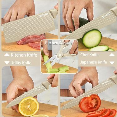 Набір кухонних ножів, 6 предметів: гострі ножі з нержавіючої сталі з антипригарним покриттям, набір для кухні з підставкою (Хакі)