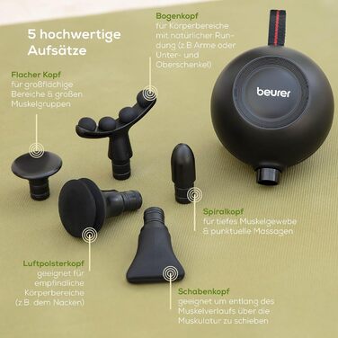 Beurer MG 99 Massage Gun - Cordless Muscle Massager with 4 Attachments & 5 Intensity Levels | Percussion Therapy for Trigger Points & Muscle Relaxation