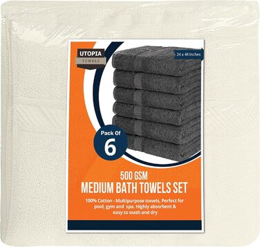 Набір рушників Utopia Towels 6 шт, 100% бавовна, 61x122 см, преміум-якість, високопоглинаючі, для готелю, спа та ванної, кремові