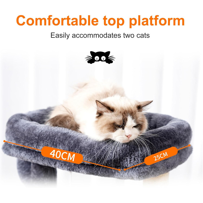 Кігтеточка-кімнатний комплекс Heybly Kratzbaum 100см з платформою, гротою, 2 гамаками та іграшками. Колір: сірий. Модель: HCT006SG