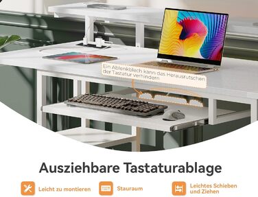 Комп'ютерний стіл ODK з 4 шухлядами, розетками та USB, полицею і висувною полицею для клавіатури, для офісу чи вітальні, білий, 140x52x92 см