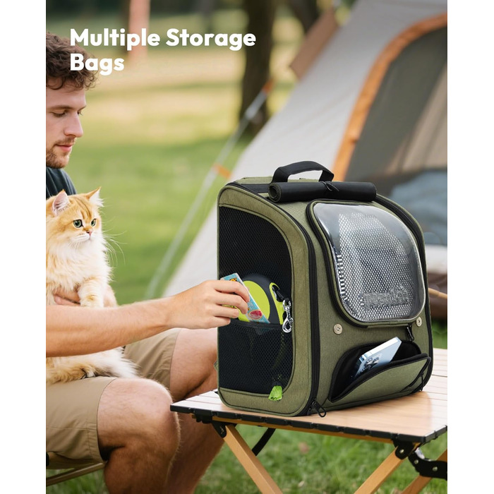 Плед-рюкзак для кота Pecute з сіткою, портативний та складаний, дихаючий та легкий, для собак та котів, 42*32*26 см, оливковий