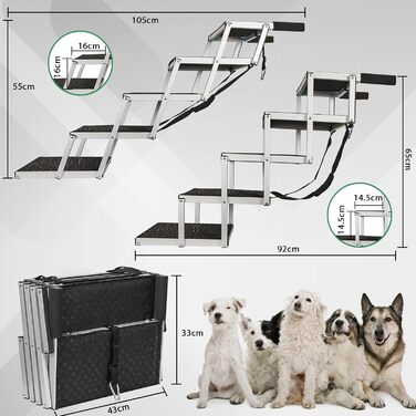 Foldable Dog Ramp for Cars - 5 Step Pet Stairs for Small, Medium, Large Dogs - Up to 70kg Capacity