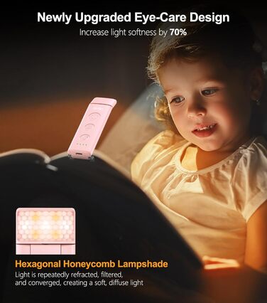 LED-лампа для читання Gritin з USB-зарядкою, кріпленням на книгу, регулюванням яскравості та кольору, для книголюбів (білий/рожевий)