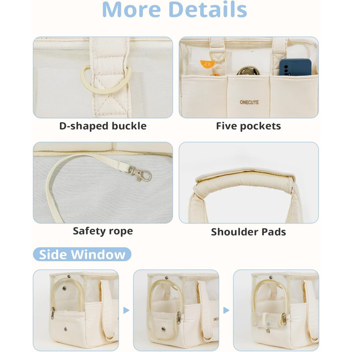 Транспортна сумка для собак, котів та кроликів – складана переноска з безпечним замком, сіткою для вентиляції та бічними кишенями – практична переноска для подорожей (Бежева, 34x16x25 см)