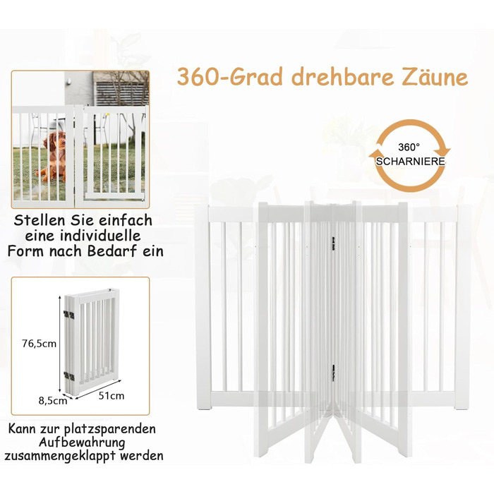 Захисне ґратка для собак COSTWAY 76 см, 4 панелі, дерев'яна з хвірткою, для дітей, складана, біла