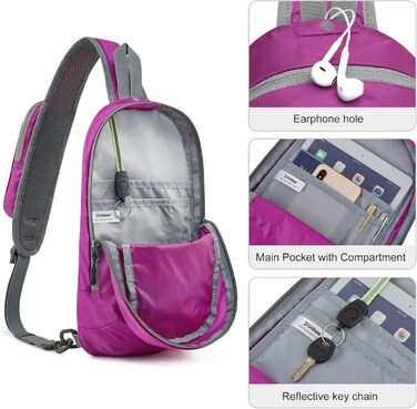 G4Free Сумка на плече, RFID-захист, кросбоді рюкзак з передньою кишенею, для походів, щоденний рюкзак, нагрудна кишеня для жінок та чоловіків (фіолетовий)