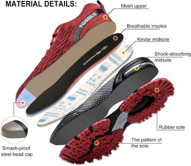 Черевики робочі AONEGOLD чоловічі/жіночі, спортивні, з металевим носком, антиковзаючі, дихаючі, розмір 36-48 EU, 43 EU, 8391, червоні