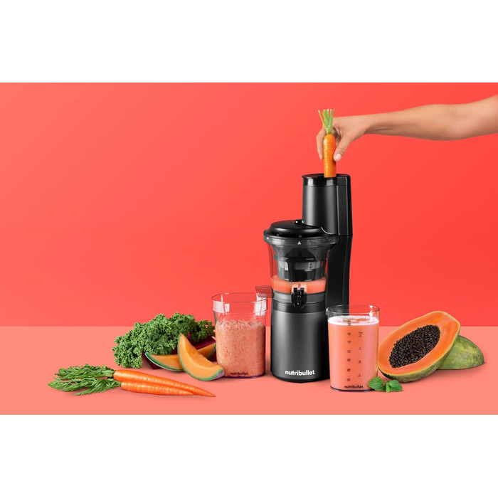 Nutribullet Slow Juicer, Cold Press Juicer, Fruit and Vegetable Extractor, Fruit Juice Press, Daily Use, 1.8 L Pulp Container, Black, NBJ500