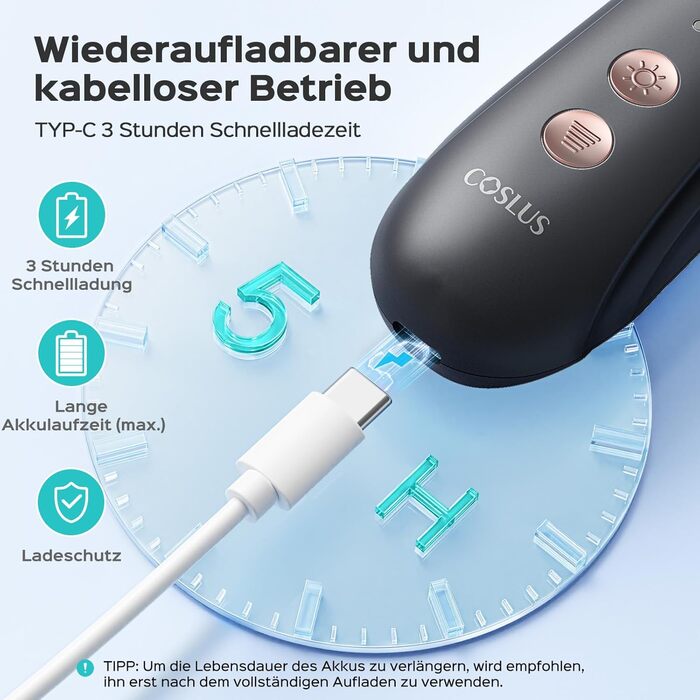 COSLUS C43 Професійний електричний набір для манікюру та педикюру: набір для догляду за ногами, руками та догляду за товстими нігтями, 5 швидкостей, сірий