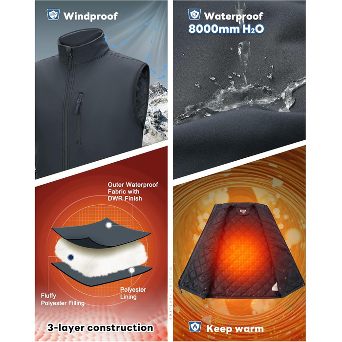 Чоловічий жилет Outdoor Venture з підкладкою, водовідштовхуючий, вітрозахисний, дихаючий. Ідеально для велоспорту, бігу та піших прогулянок (Темний сірий, L)