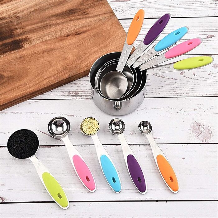 FBHappiness Measuring Spoon Set, Stainless Steel Measuring Spoon, Measuring Cup, 10-Piece Set with Scale, Measuring Spoon for Coffee Aroma, Baking Tool (Color: Multicolor, Size: 10 Pieces) (Multicolor, 10 Pieces)