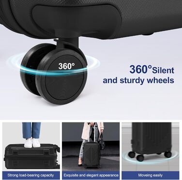 Набір валіз LEADZM 4 шт. з косметичкою, посилені кути, ABS, телескопічна ручка, ручна поклажа (Чорний)