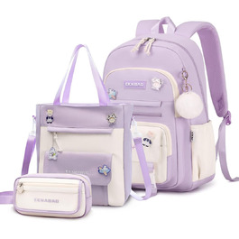 Рюкзак Tanou для дівчаток, шкільний набір: рюкзак, сумка через плече та пенал. Шкільний рюкзак для підлітків та школярів, фіолетовий колір