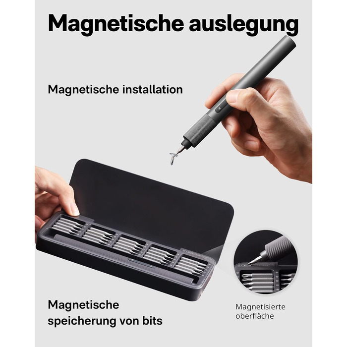 Набір викруток HOTO Feinmechaniker: електричний, магнітний, прецизійний. Для ремонту годинників, окулярів, телефонів, ПК. 170 об/хв, C4 × 28 мм