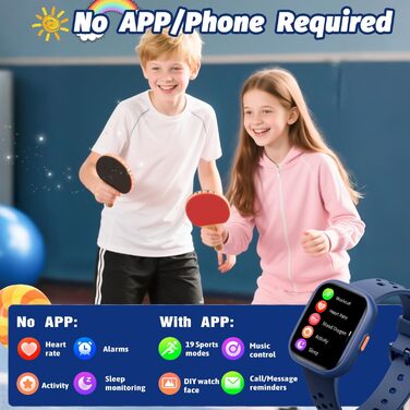 Дитячий розумний годинник Kinder Smartwatch для дівчаток та хлопчиків, водонепроникний (IP68), фітнес-трекер з пульсометром, монітором сну, іграми-пазлами та додатком, подарунок для підлітків 6+ (блакитний)