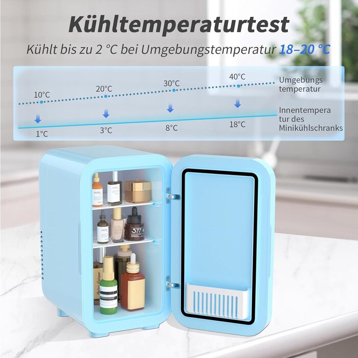 YASHE Mini Fridge - 6 Liter / 8 Can Portable Cooler - Thermoelectric - Blue