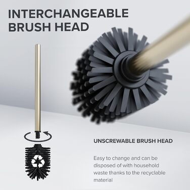 Набір для чищення унітазу з нержавіючої сталі | Силіконова щітка | З вентиляцією | Без кріплення | Замінний насадок | Знімний піддон | Унітазна щітка без монтажу (Золотий)