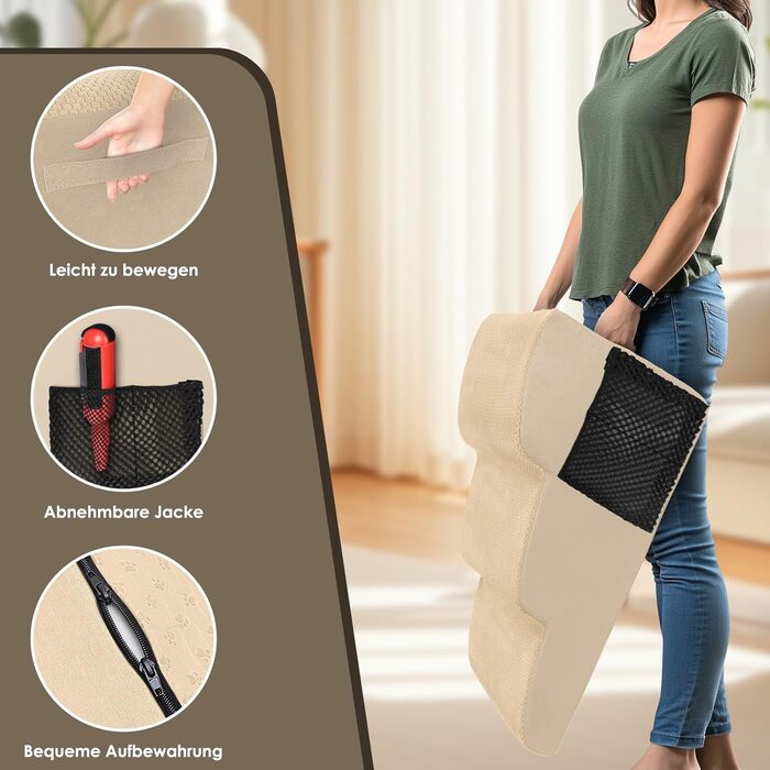 Сходинки для собак - 3 ступені, 40 см, з щільного матеріалу, для ліжка та дивану, знімний чохол, антиковзаюча поверхня, 60x40x40 см, бежевий