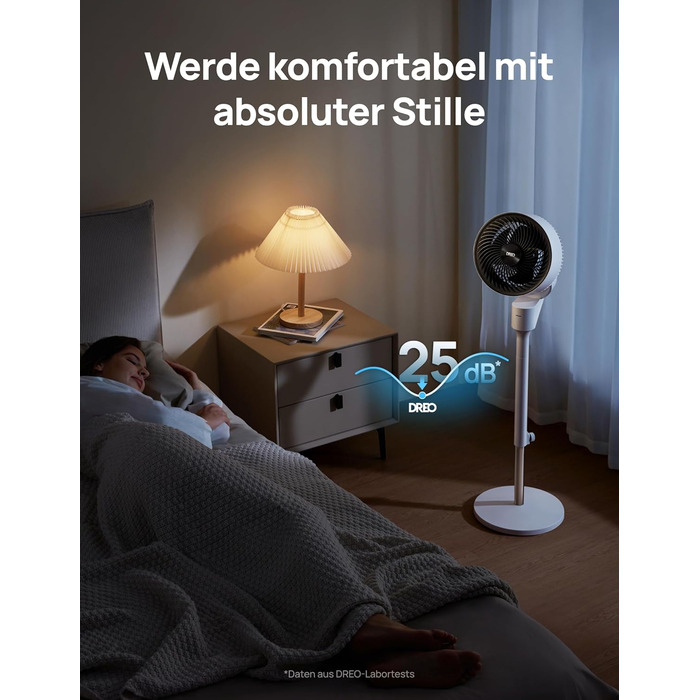 Дрео Безшумний підлоговий вентилятор з осциляцією, 1444 м³/год, 3 швидкості, таймер 6 годин, пульт дистанційного керування, циркуляція повітря за 3 хвилини, функція ароматерапії, білий