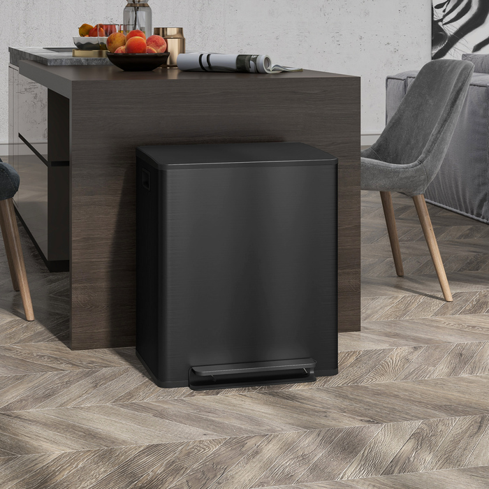 HOMCOM 2x25L Trash Can Step Pedal Bin Stainless Steel with Lid & Foot Pedal, Cosmetics Bin with Inner Bucket for Living Room & Office, 47.7x37.5x56cm