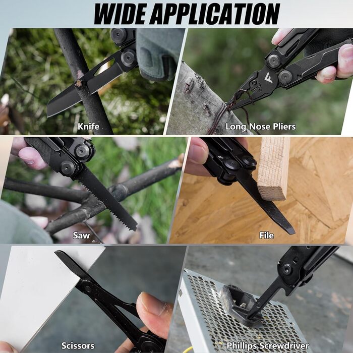 Мультитул FLISSA 15-в-1: ніж, пилка, ножиці, мультиінструмент для туризму, риболовлі та ремонту, з карабіном та чохлом, нержавіюча сталь
