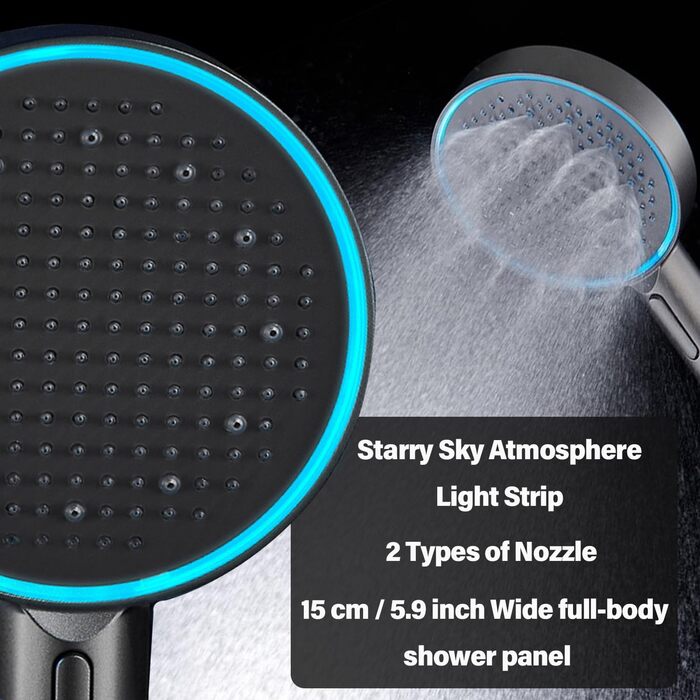 JINYOMFLY LED Shower Head with Lights, Shower Head with LED Lighting, 15CM Shower Head Color Changing, 3 Shower Modes Shower Light, Shower Head Light with Liquid Silicone Nozzle