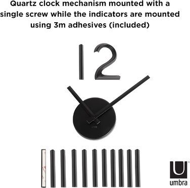 Настінний годинник Umbra Blink, сучасний мінімалістичний дизайн, DIY кварцовий механізм, без рамки, самоклеючі цифри, металева, чорна, для кухні, офісу, спальні, вітальні