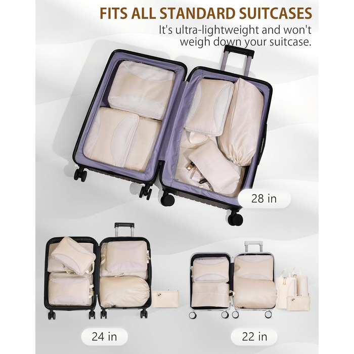 Органайзери для валізи Anjing Compression Cubes - 10 шт., компресійні куби для подорожей, сірий (бежевий)