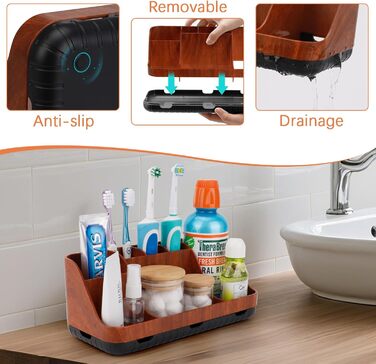 Тримач для зубних щіток у ванну кімнату: органайзер для електричних щіток та пасти, 7 відділень, червоне дерево