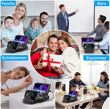 Зарядна станція COTOPS 65W на 10 портів для ноутбука, телефону, iPad, планшета. USB-C PD, з підставкою-органайзером, чорна