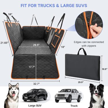 Захист для сидіння автомобіля для собак - килимок для заднього сидіння з жорстким дном, 181 кг, водовідштовхувальний, з сіткою, чорний, для позашляховиків та пікапів, розмір L (147x75 см)