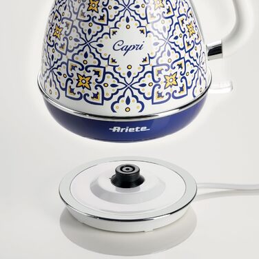Ariete Vintage Electric Kettle 2869 - 1.7L Stainless Steel Retro Kettle with Water Level Indicator, Cordless 360° Base, Auto Shut-Off, Tea Infuser, Blue & White